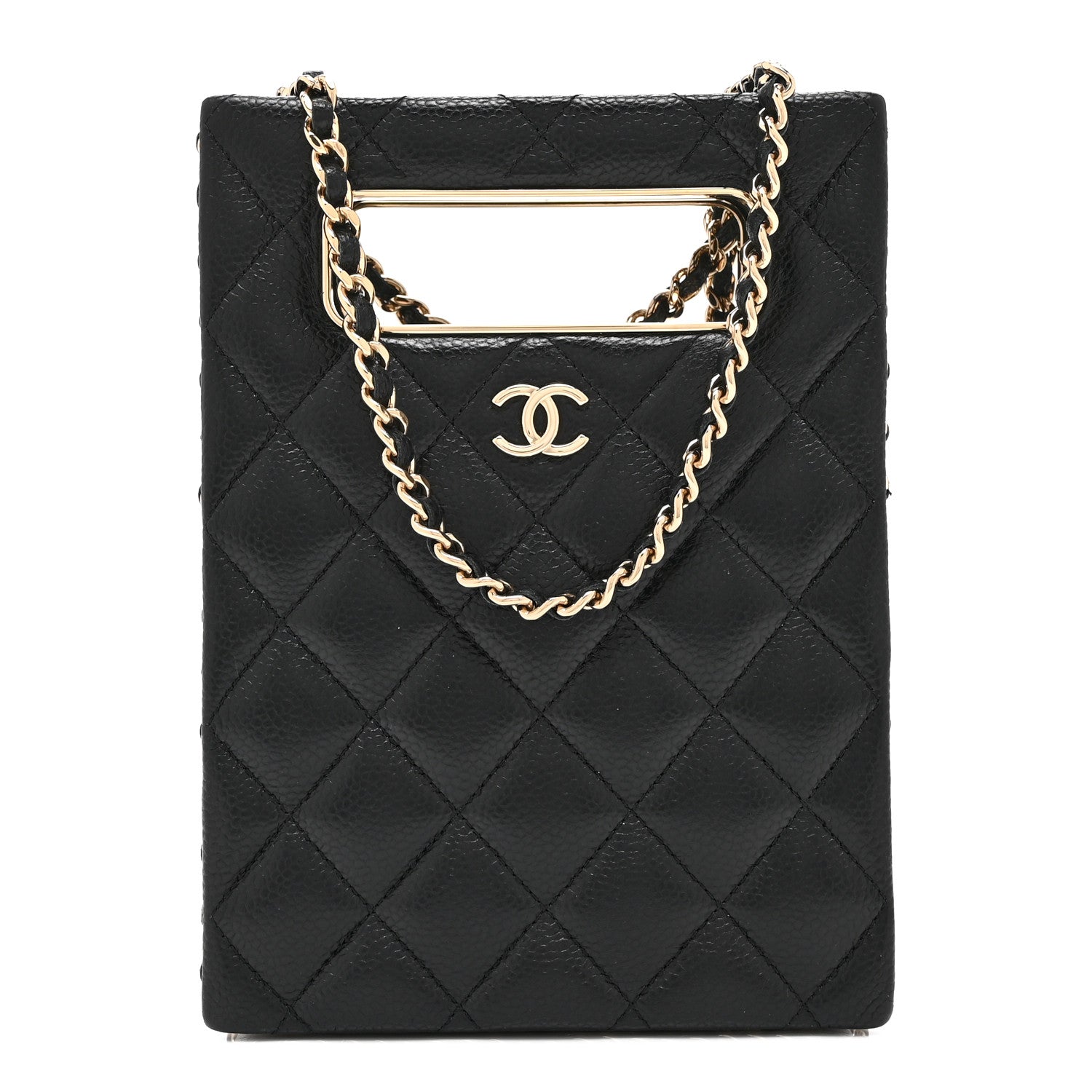 Caviar Quilted Evening Box Bag Black