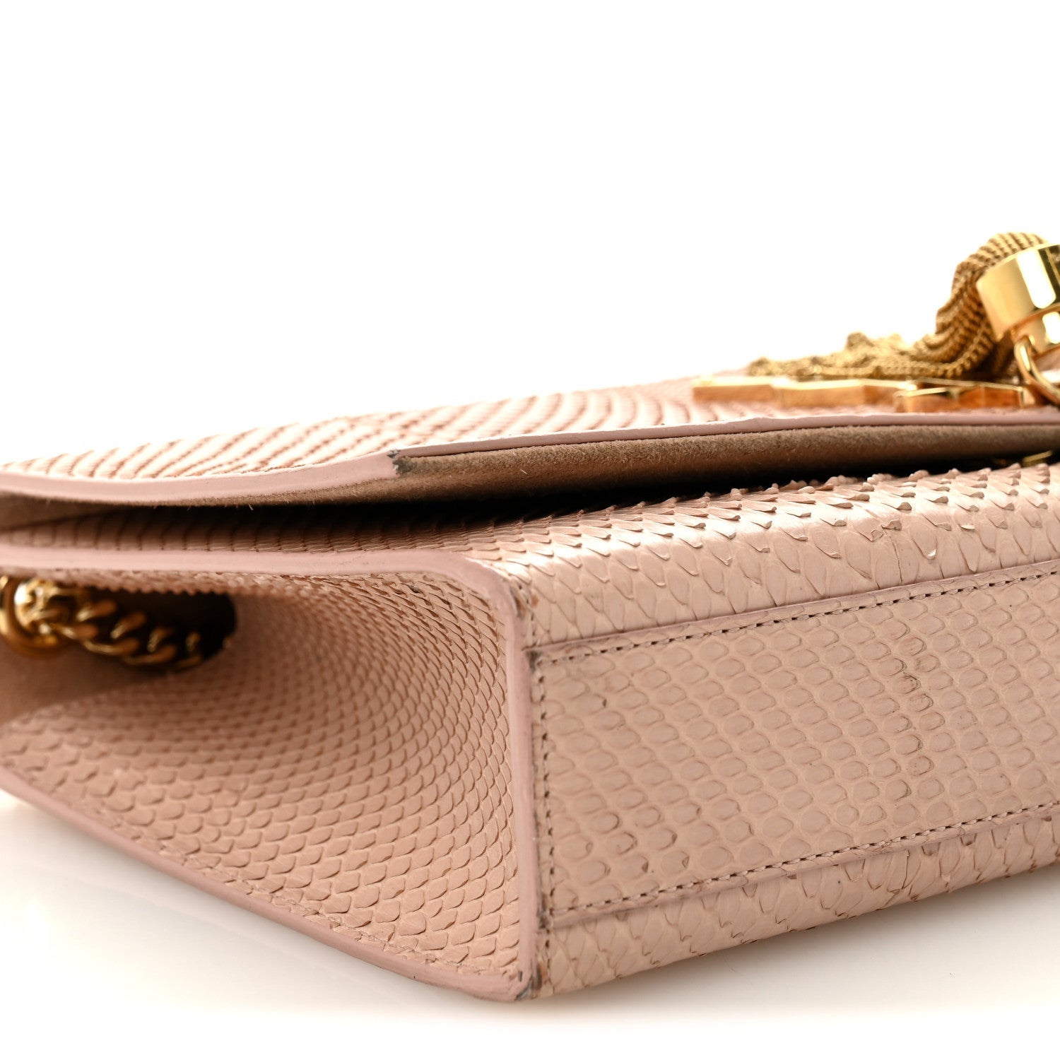 Snakeskin Medium Classic Monogram Kate Tassel Satchel Beige