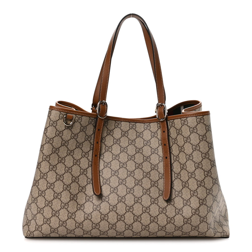 GG Supreme Monogram Emblem Large Tote Bag Beige Ebony Sundial