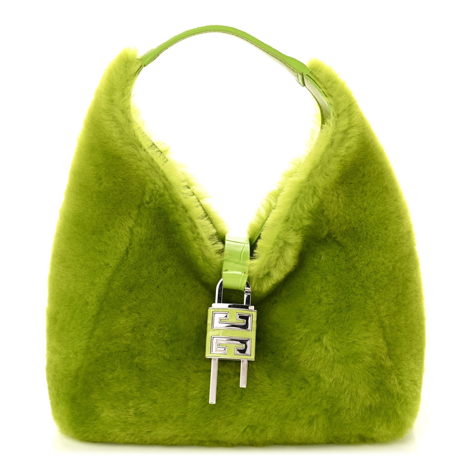 Shearling Crocodile Embossed Calfskin Mini G-Hobo Citrus Green