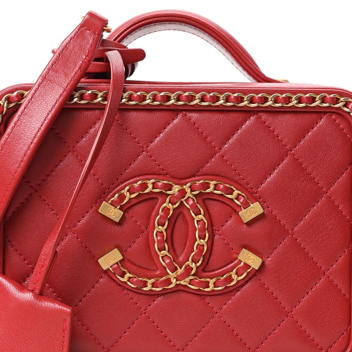 Goatskin Quilted Small CC Filigree Vanity Case Red