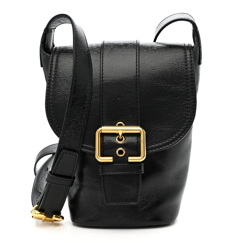 Shiny Calfskin Camera Crossbody Black