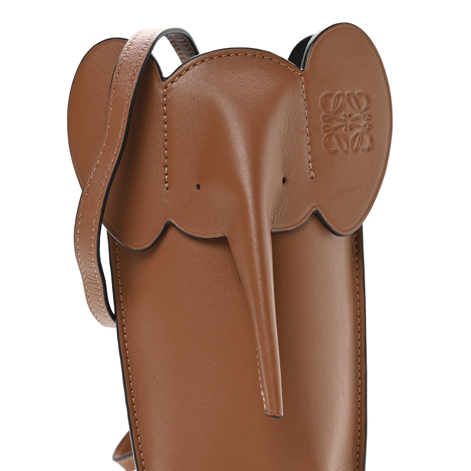 Calfskin Elephant Pouch Crossbody Bag Tan