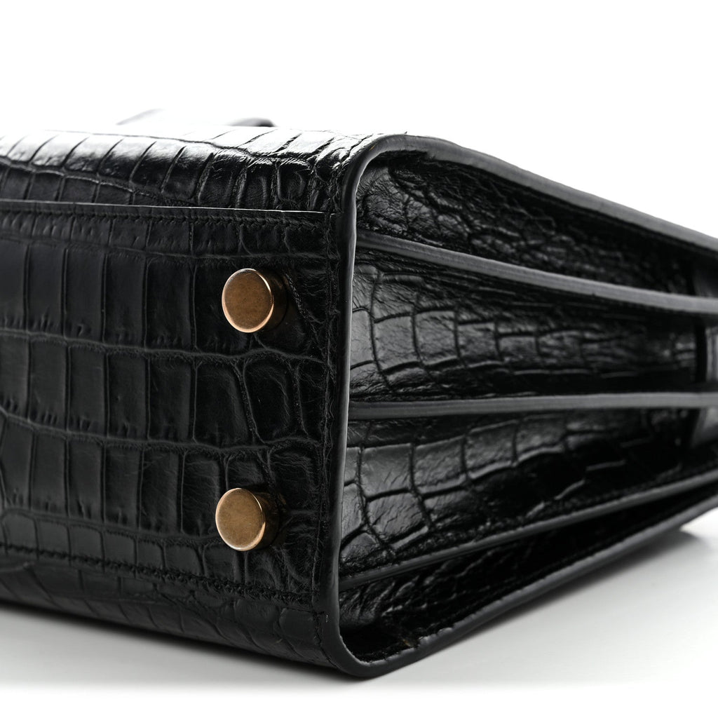 Calfskin Crocodile Embossed Nano Sac De Jour Black