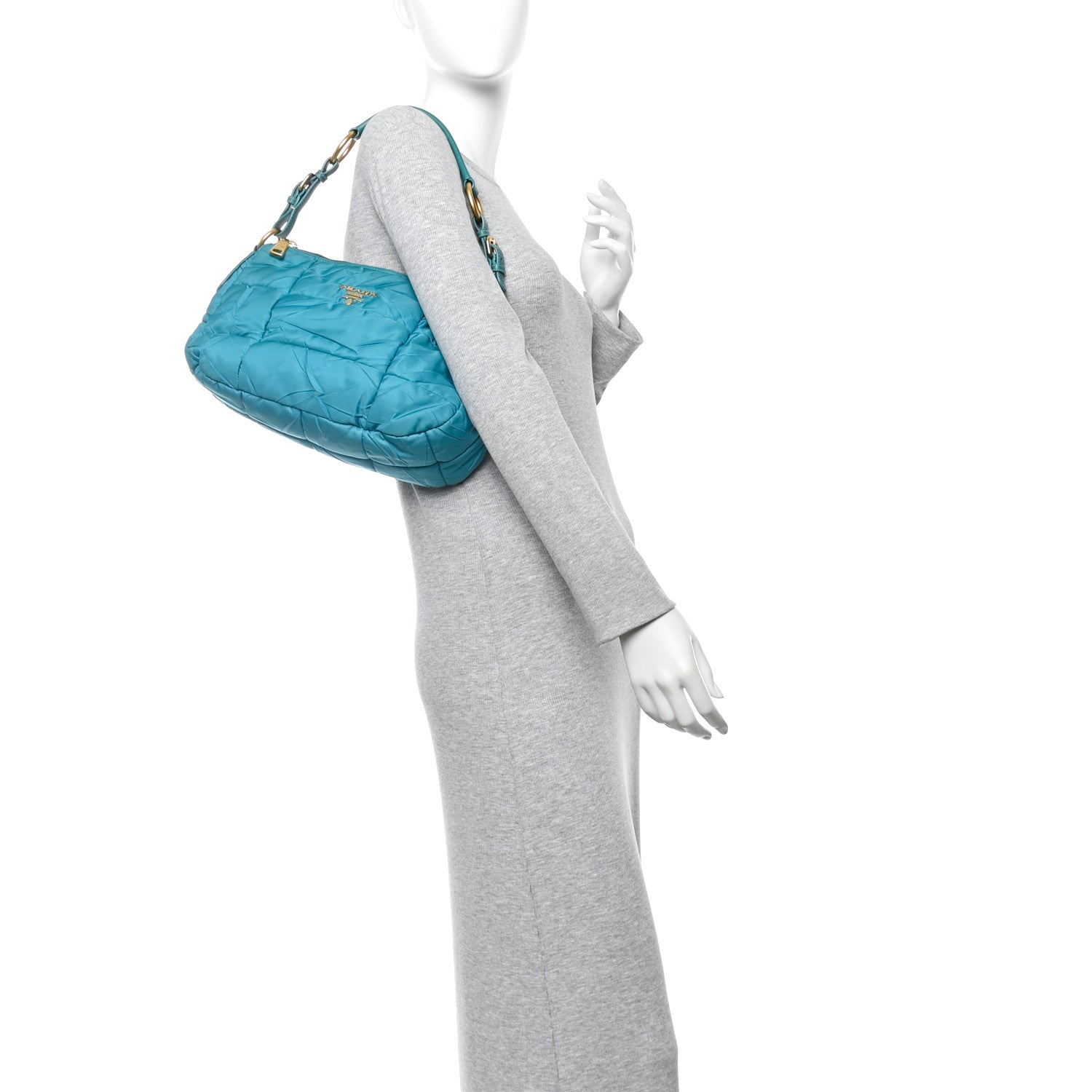 Tessuto Nylon Chevron Quilted Shoulder Bag Turchese