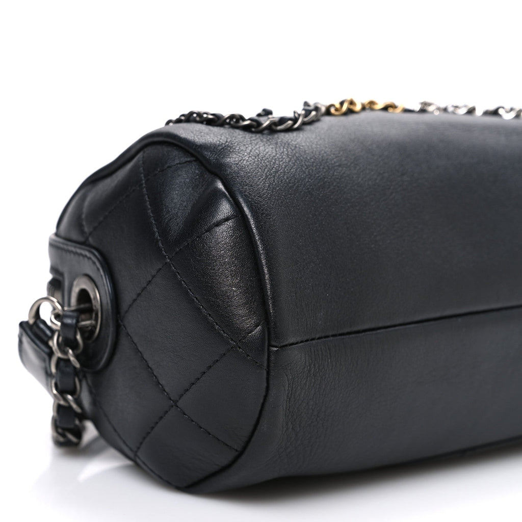 Metallic Lambskin Signe Bowling Bag Black