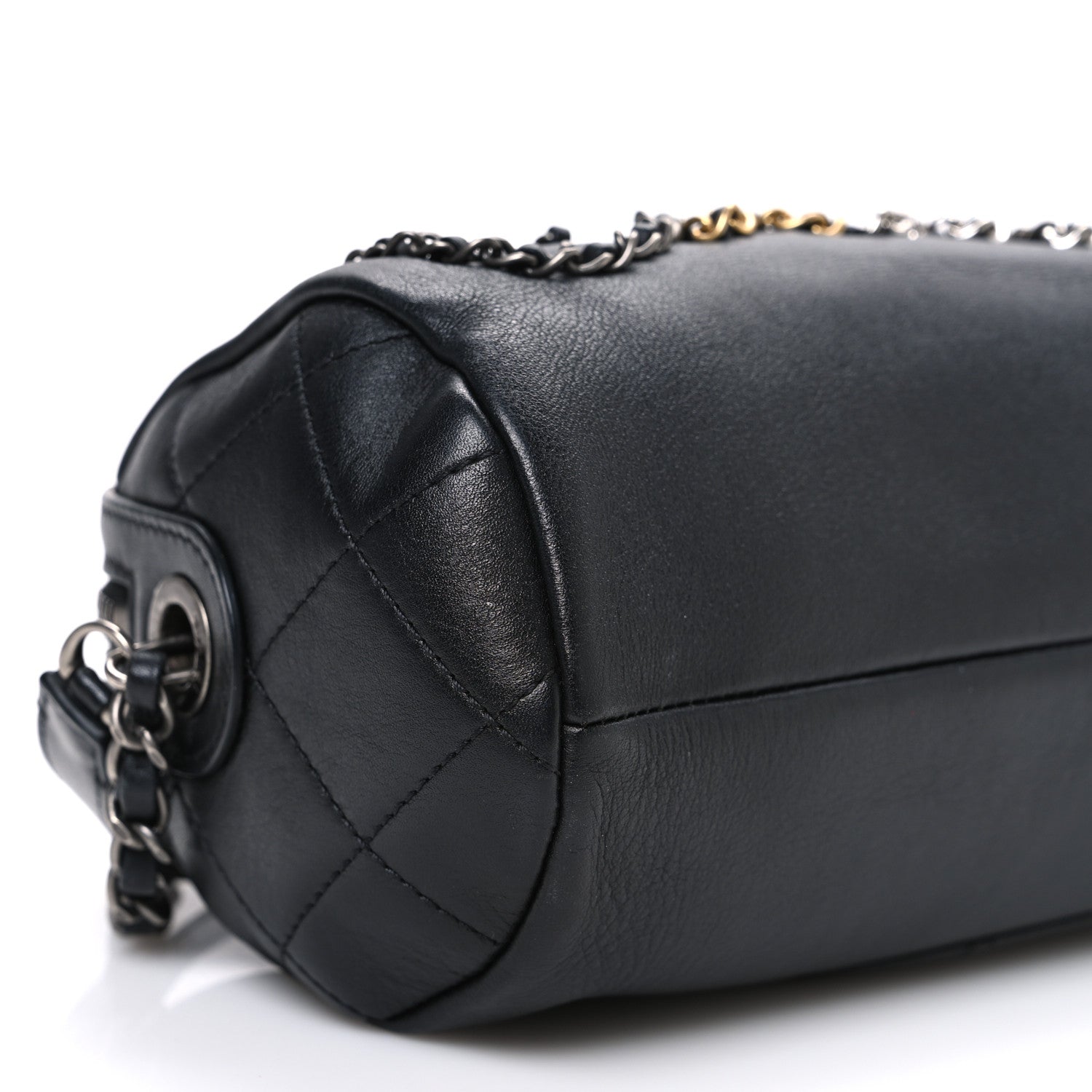 Metallic Lambskin Signe Bowling Bag Black