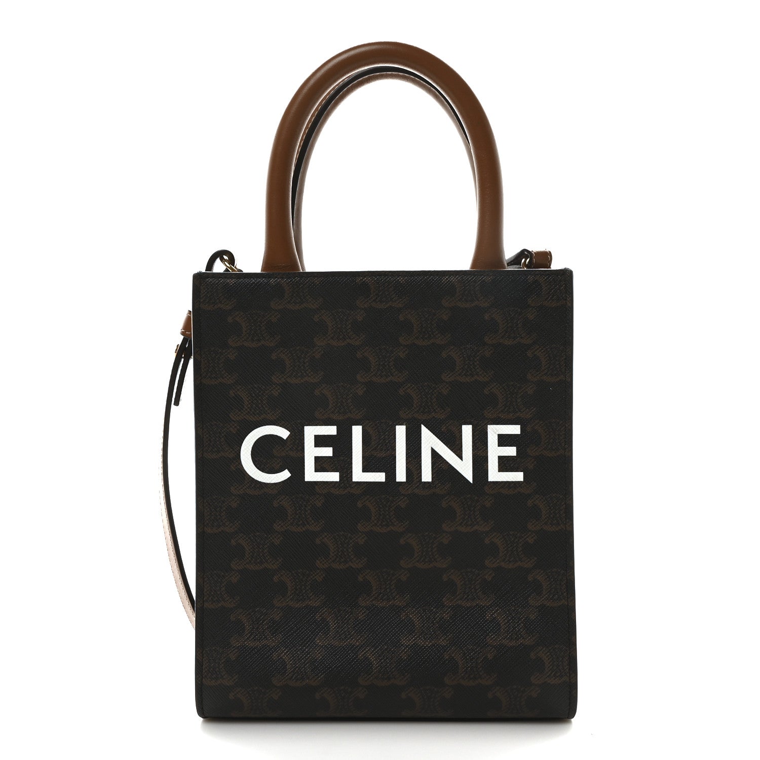 Triomphe Canvas Calfskin Mini Vertical Cabas Tan