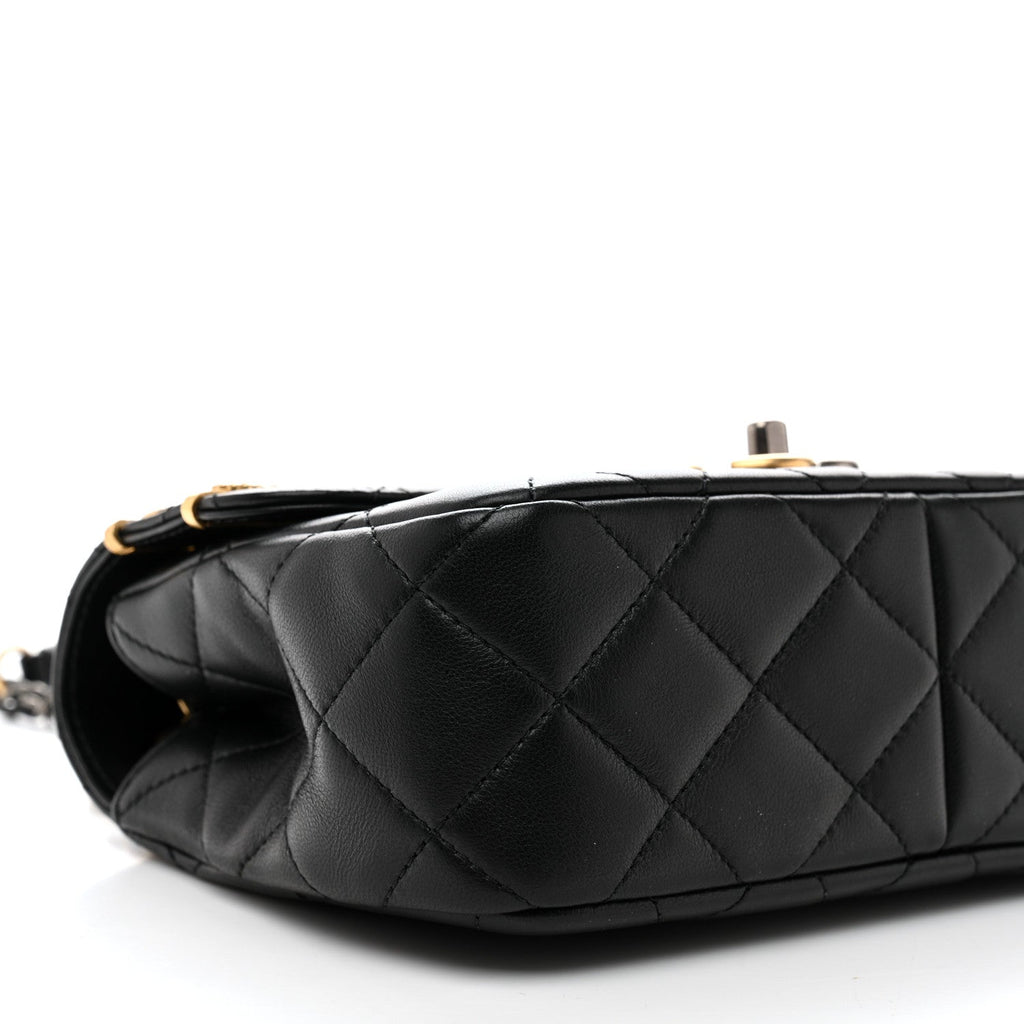 Lambskin Quilted Small Coco Clips Single Flap Black