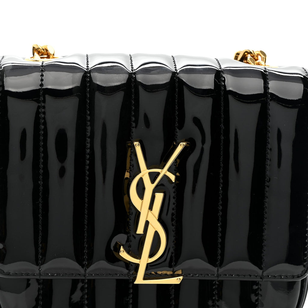 Patent Calfskin Matelasse Monogram Small Vicky Chain Bag Black