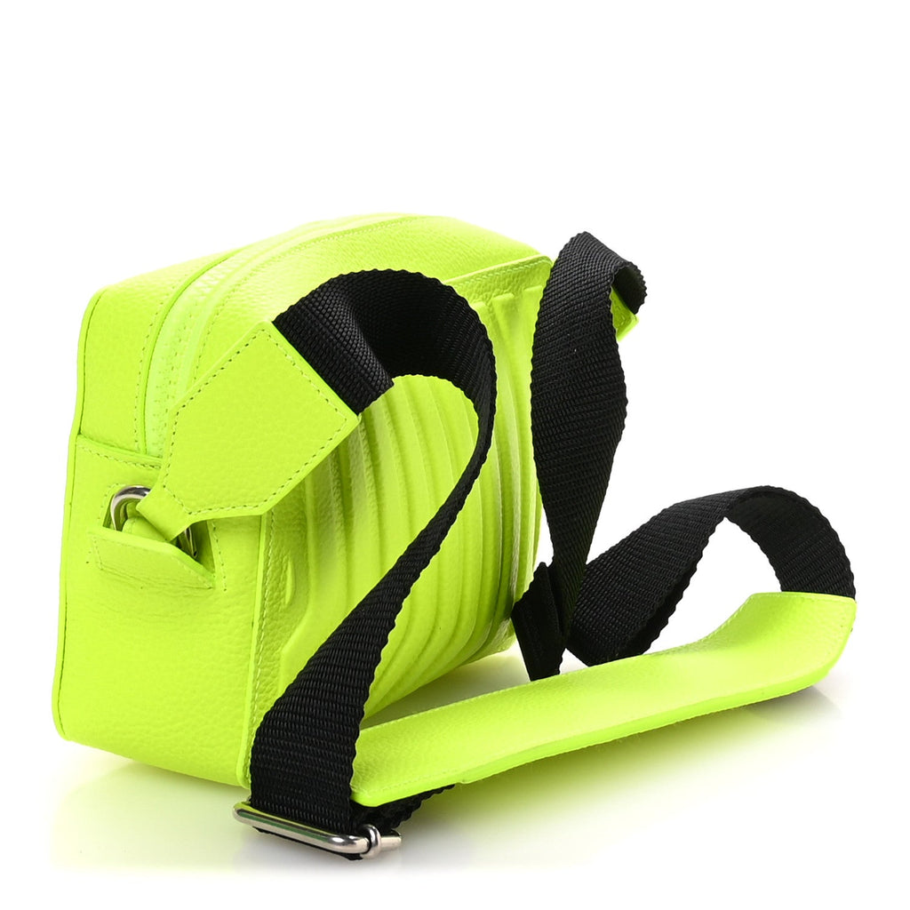 Grained Calfskin Embossed Car Camera Bag Yellow Fluo Black