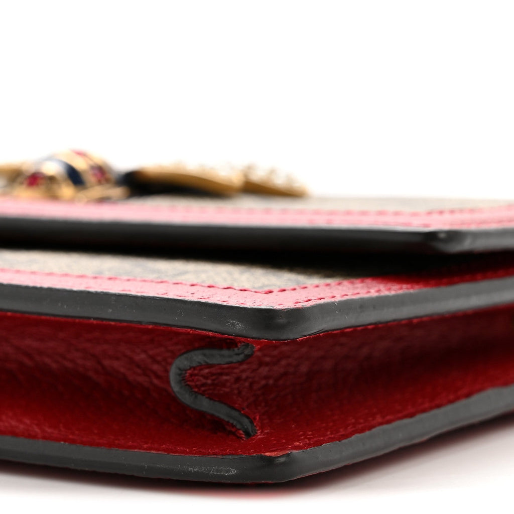 GG Supreme Monogram Web Queen Margaret Chain Wallet Red