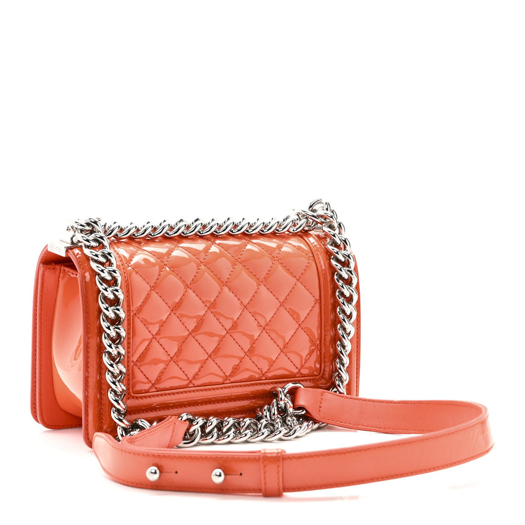 Patent Calfskin Quilted Small Plexiglass Boy Flap Orange