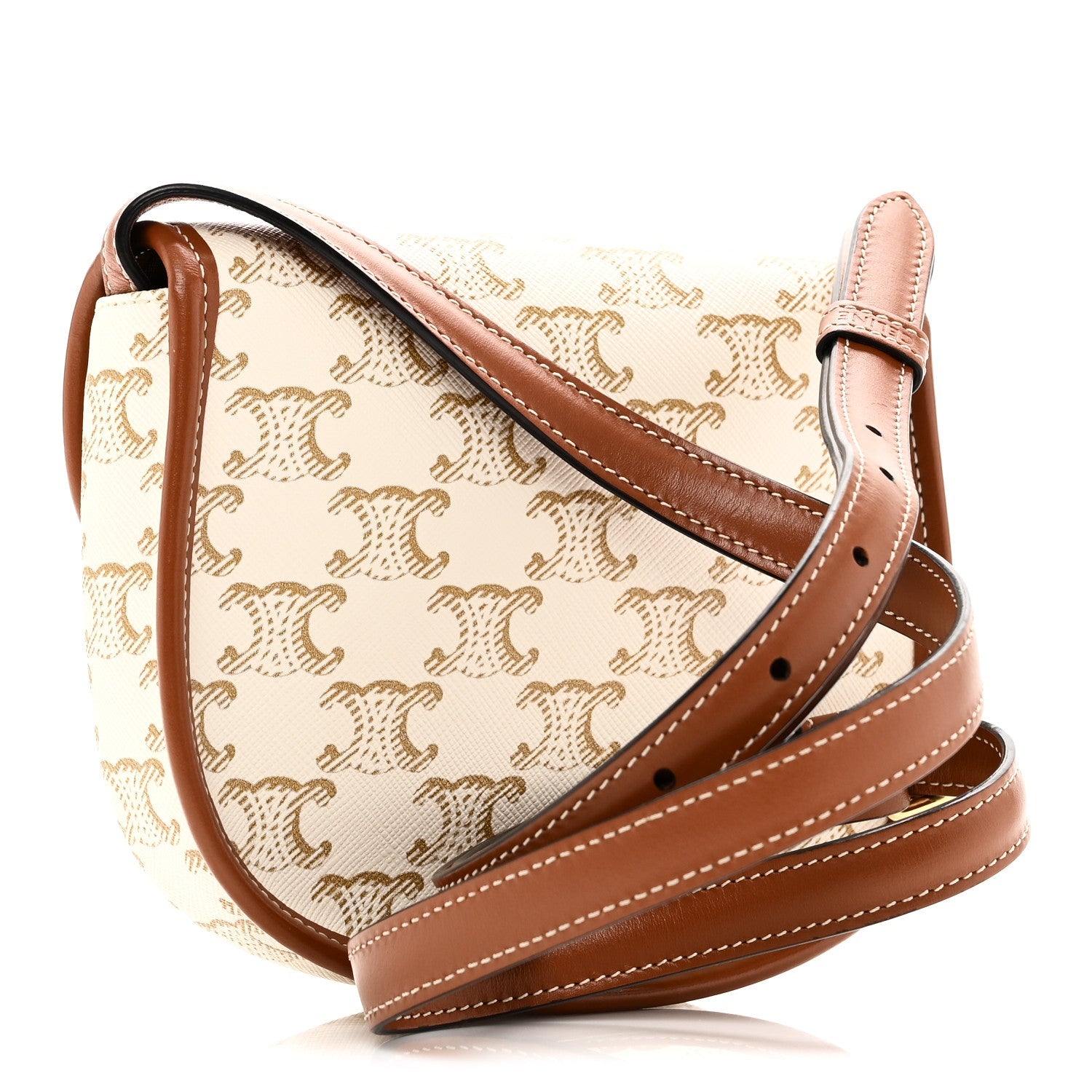 Triomphe Canvas Calfskin Mini Besace Bag White