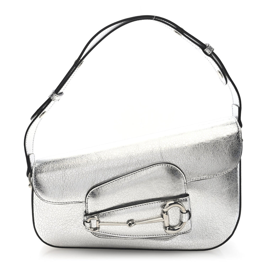 Metallic Demetra Small Horsebit 1955 Asymmetric Shoulder Bag Silver