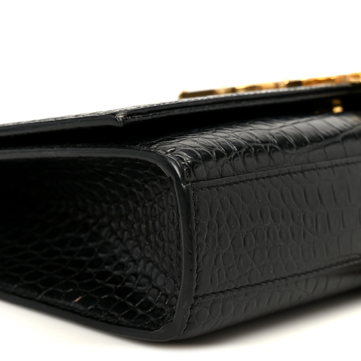 Calfskin Crocodile Embossed Medium Classic Monogram Kate Tassel Satchel Black