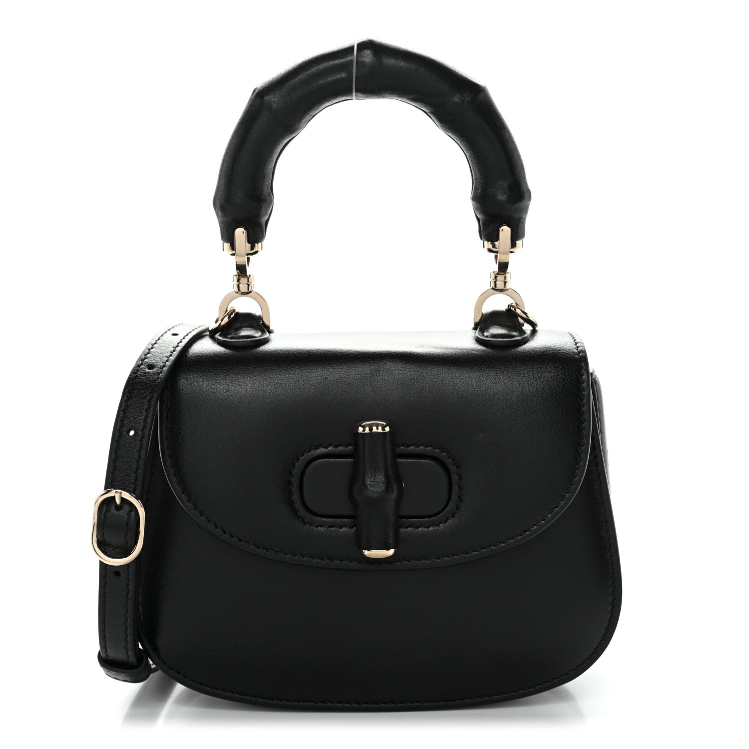 Boarded Dyana Lux Calfskin Web Monochrome Mini Bamboo 1947 Top Handle Bag Black