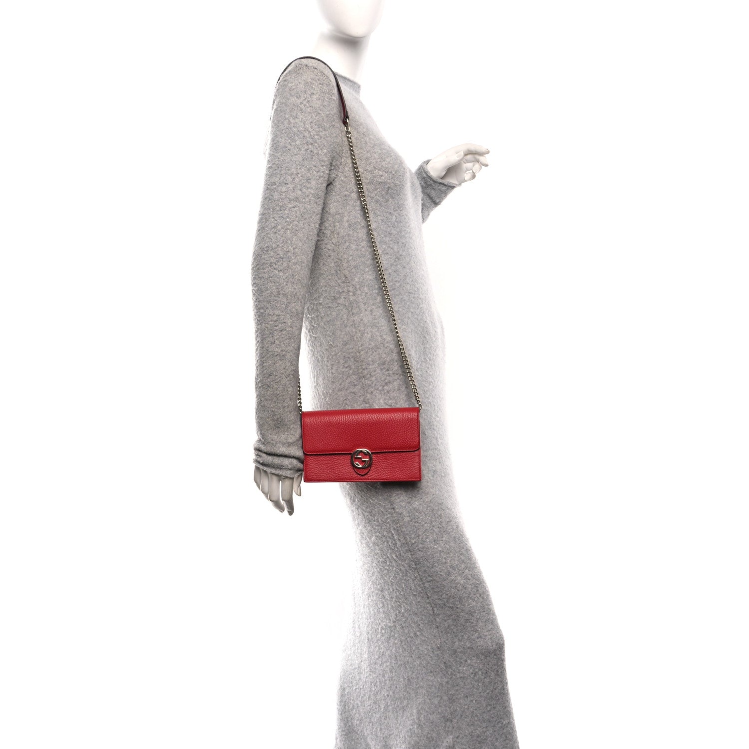 Dollar Calfskin Interlocking G Chain Wallet Red