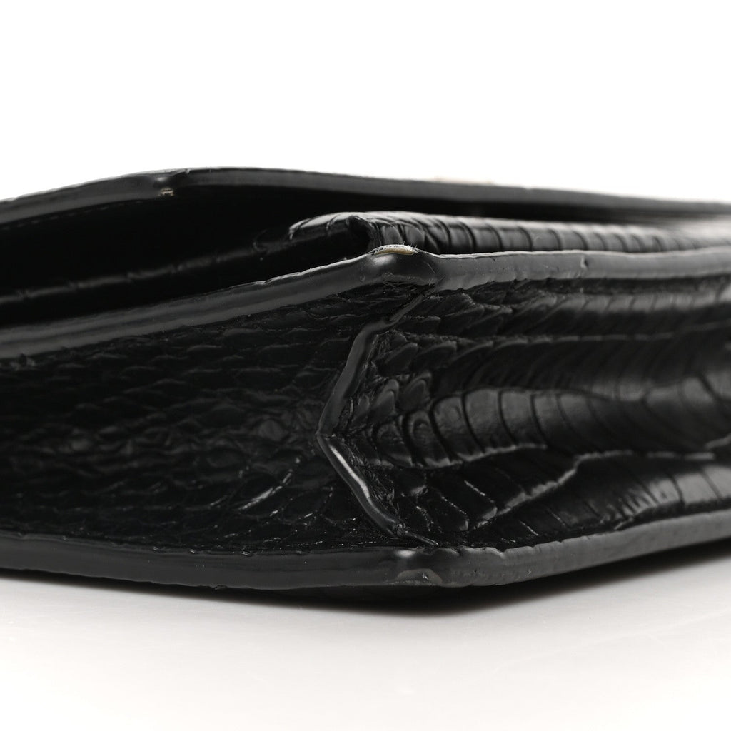 Calfskin Crocodile Embossed Monogram Sunset Top Handle Chain Wallet Black