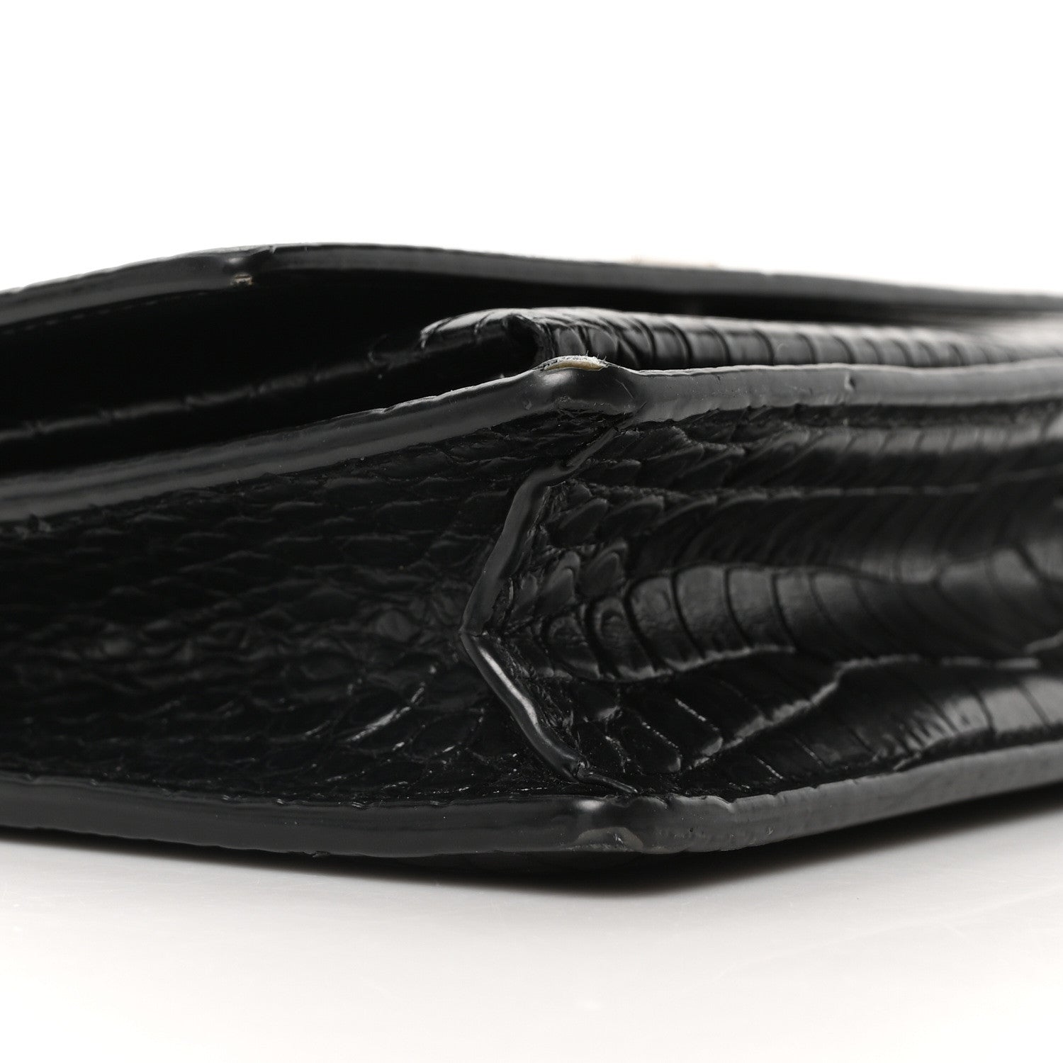 Calfskin Crocodile Embossed Monogram Sunset Top Handle Chain Wallet Black