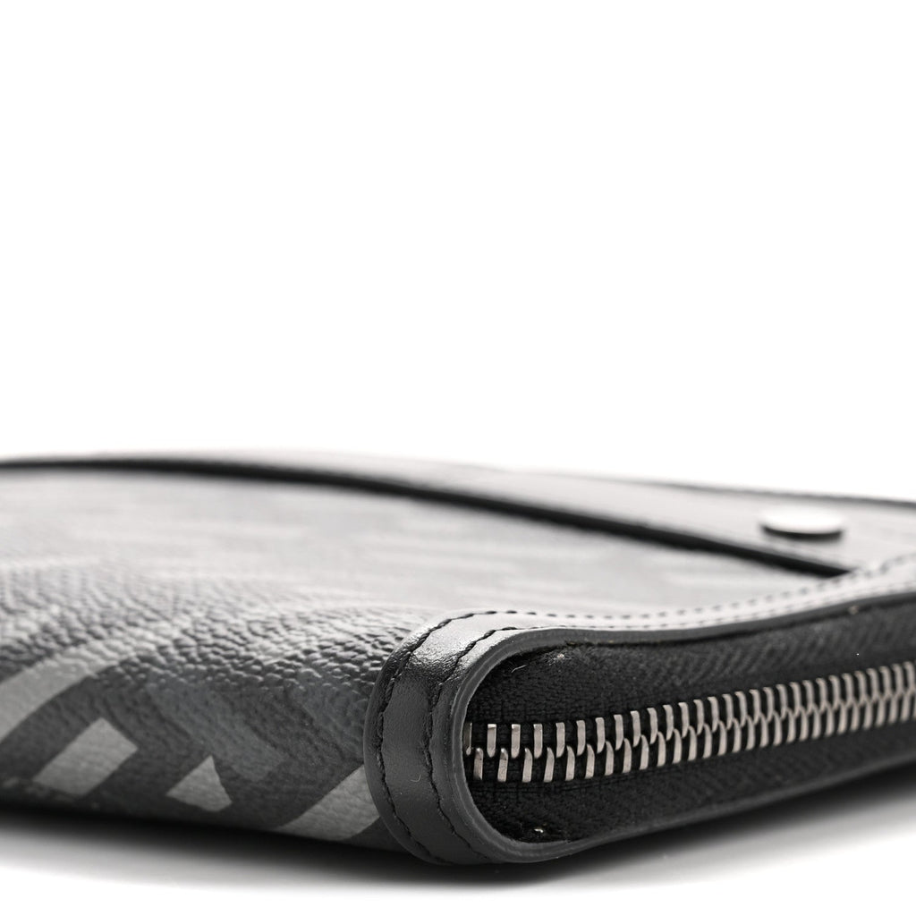 Coated Canvas La Greca Signature  Black Gray