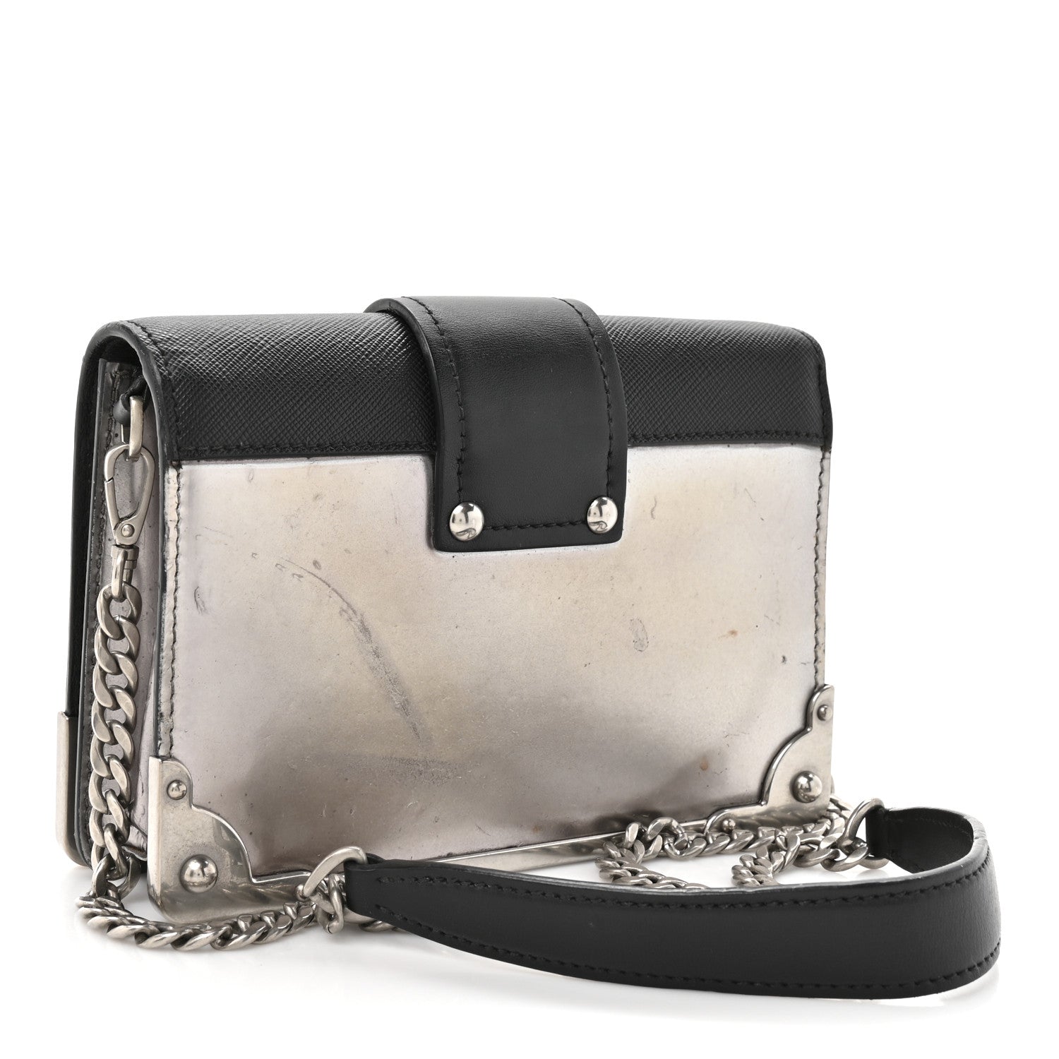 Metallic Vitello Saffiano Cahier Bag Silver Black