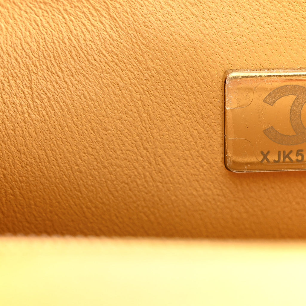 Lambskin Quilted Bi-Color Mini Top Handle Rectangular Flap Light Brown Yellow