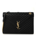 Grain De Poudre Matelasse Chevron Large Monogram Satchel Black