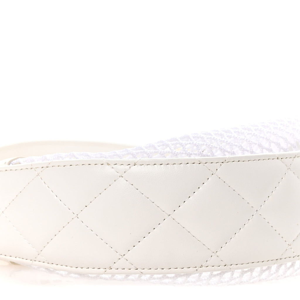 Mesh Shiny Lambskin Chain Hobo White