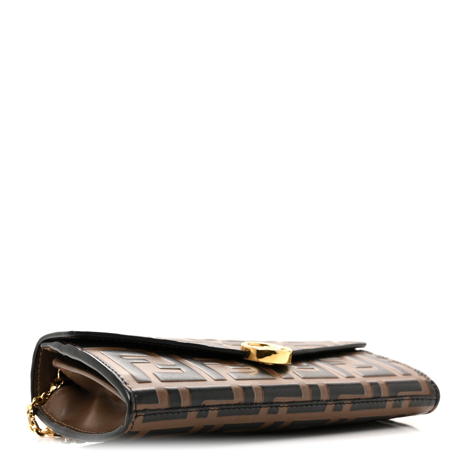 Vitello Soft F is Fendi Bi-Color FF 1974 Embossed Continental Envelope Wallet On Chain Maya Black