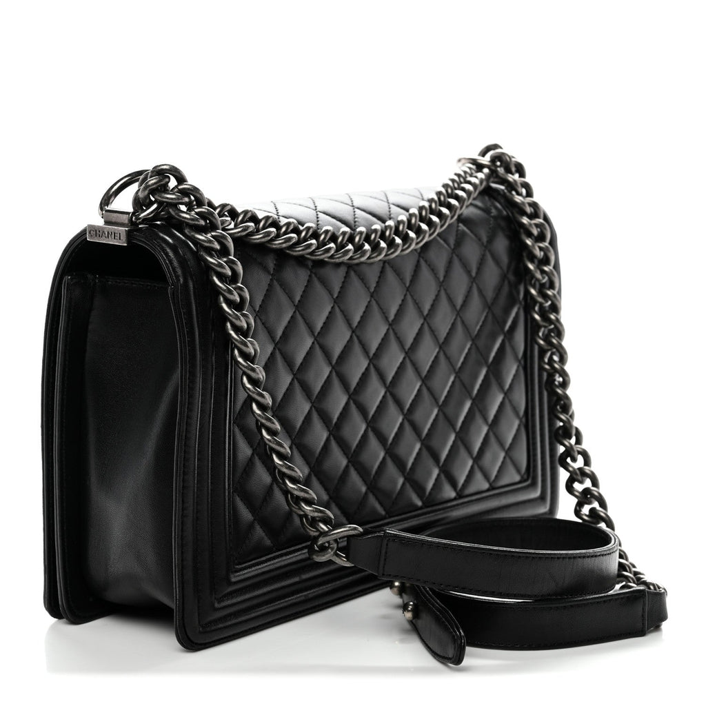 Lambskin Quilted New Medium Boy Flap Black