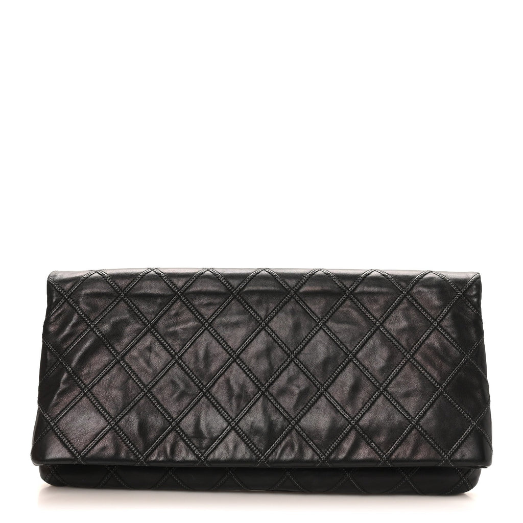 Calfskin Stitched Thin City Clutch Black