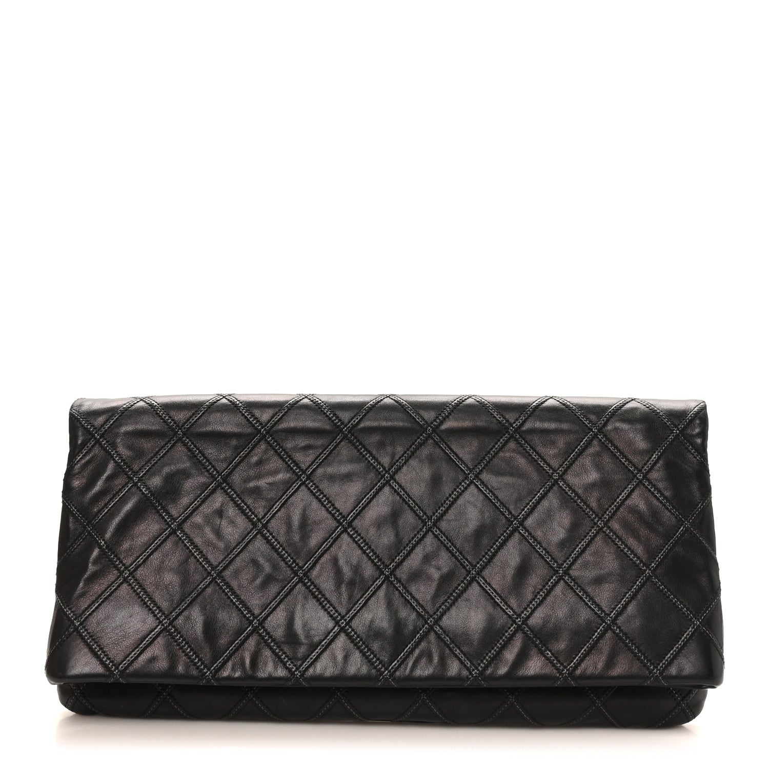 Calfskin Stitched Thin City Clutch Black