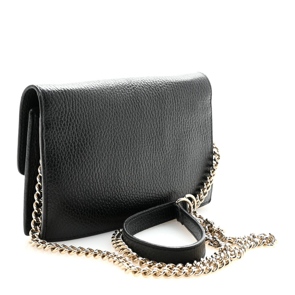 Dollar Calfskin Interlocking G Chain Wallet Black