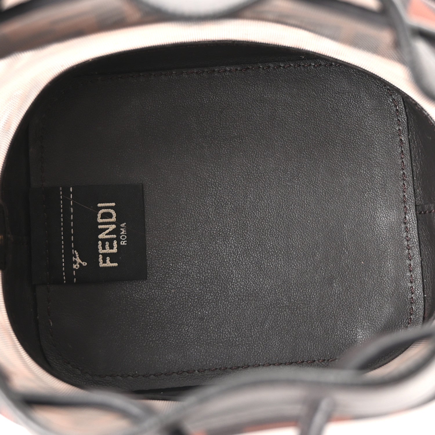 Mesh Vitello Grace F is Fendi FF 1974 Mini Mon Tresor Bucket Bag Marrone Black Ebano