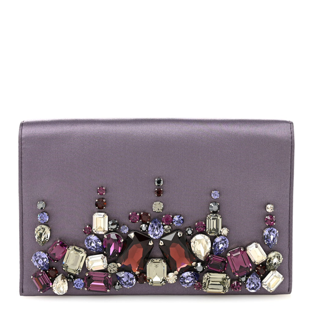 Satin Raso Crystal Embellished Clutch Mirtillo