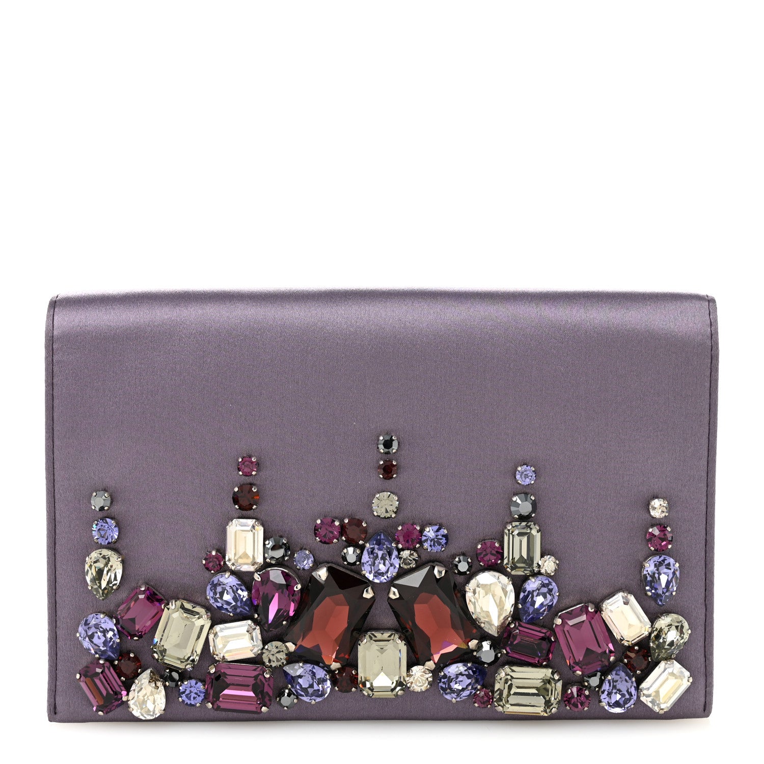 Satin Raso Crystal Embellished Clutch Mirtillo