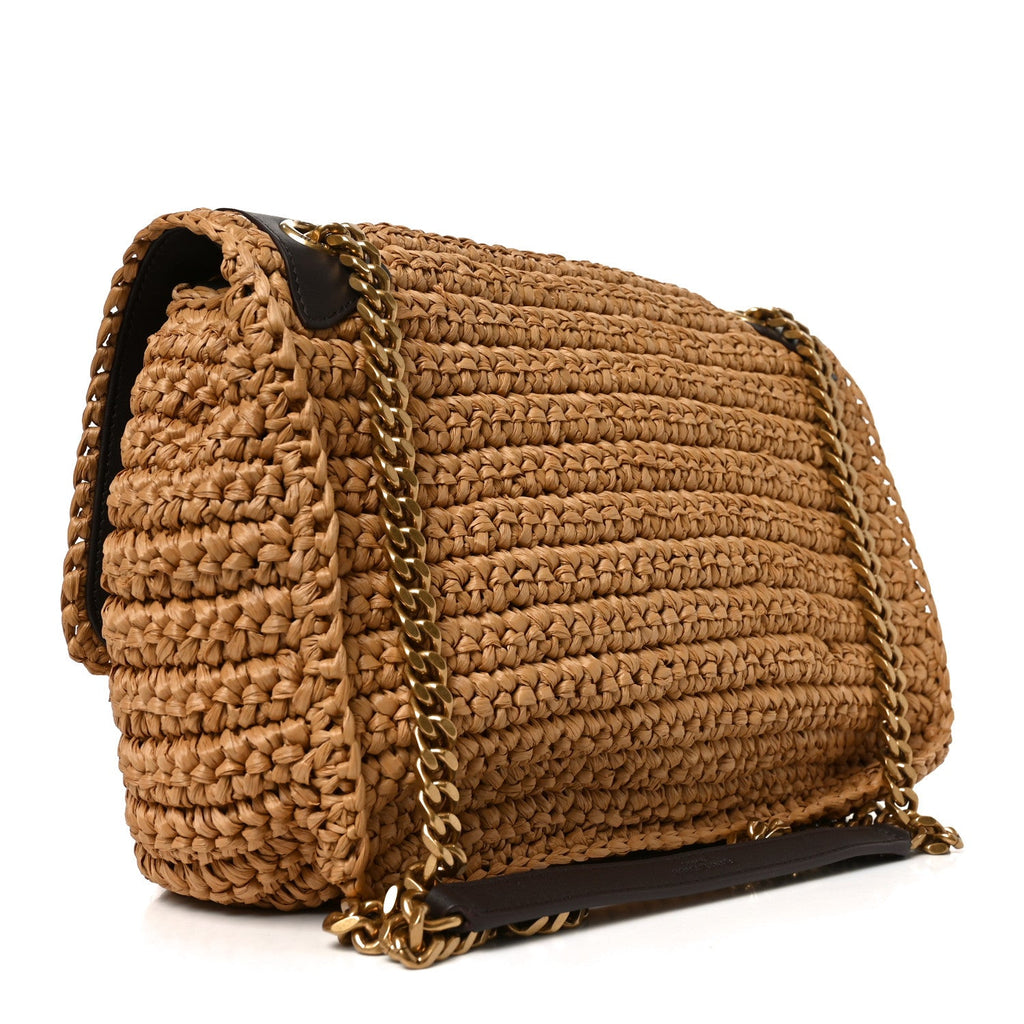 Raffia Calfskin Monogram Medium Niki Chain Satchel Natural