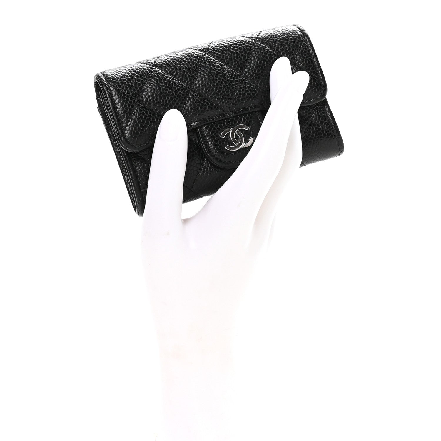 Caviar Quilted Flap  Holder Wallet Black