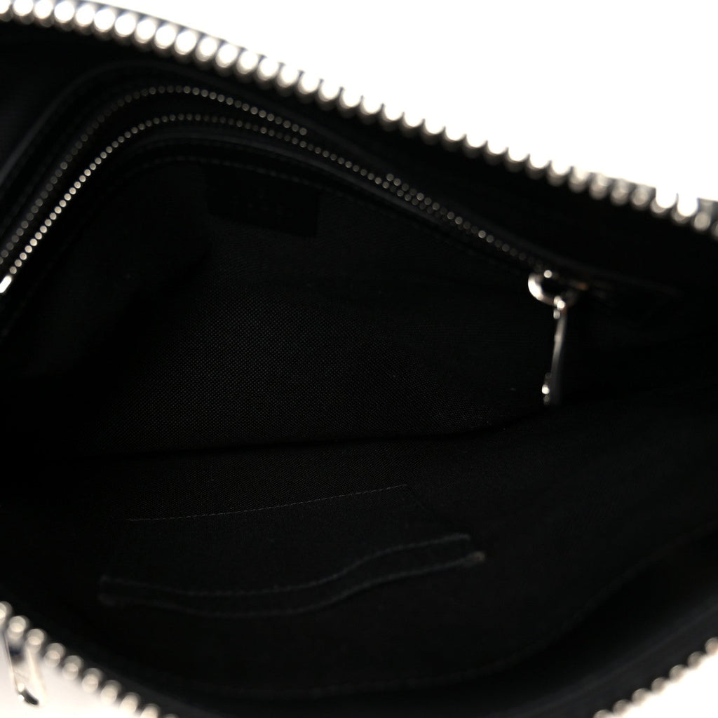 GG Supreme Monogram Appia Calfskin Web Flat Messenger Bag Black Grey