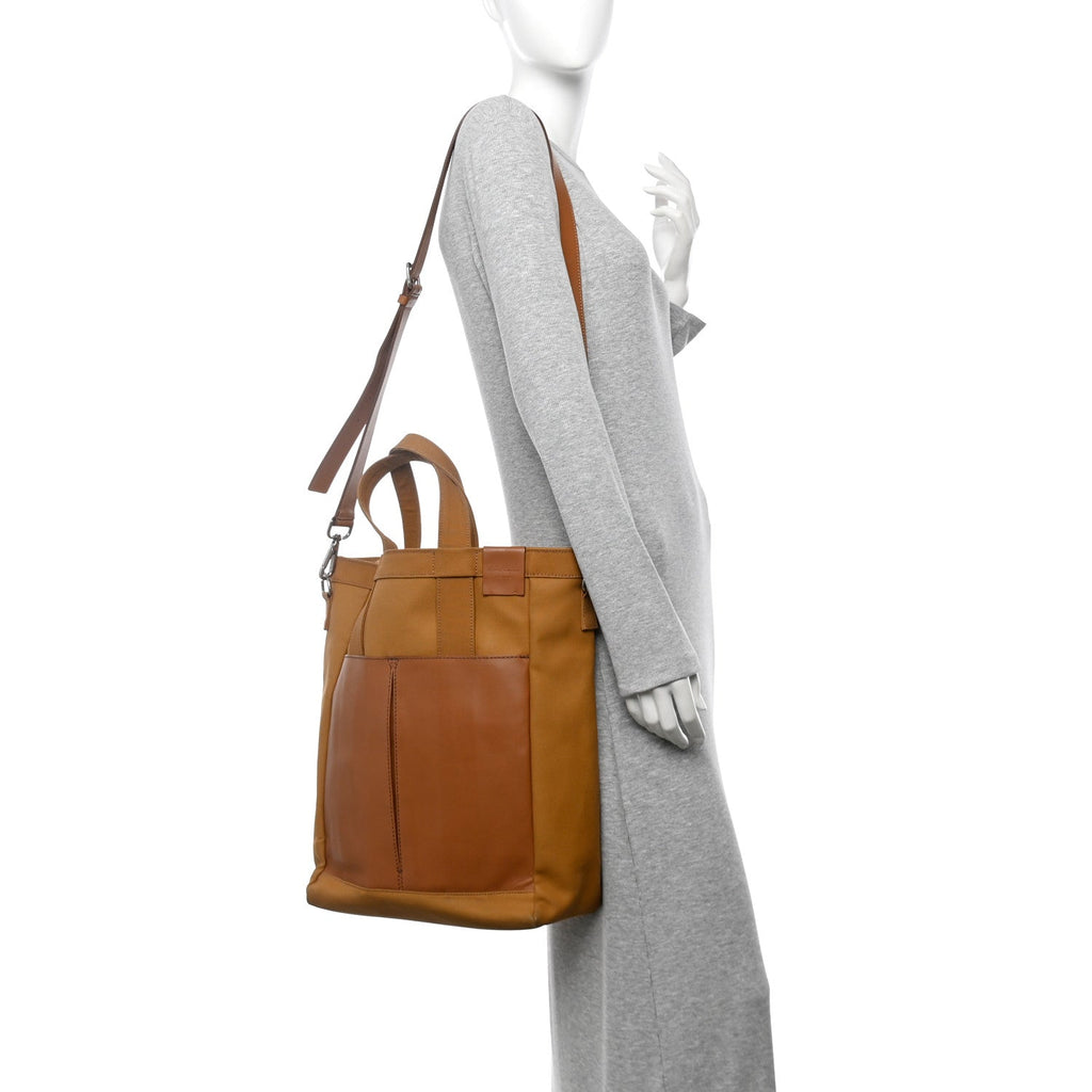 Canvas Calfskin Tote Light Brown