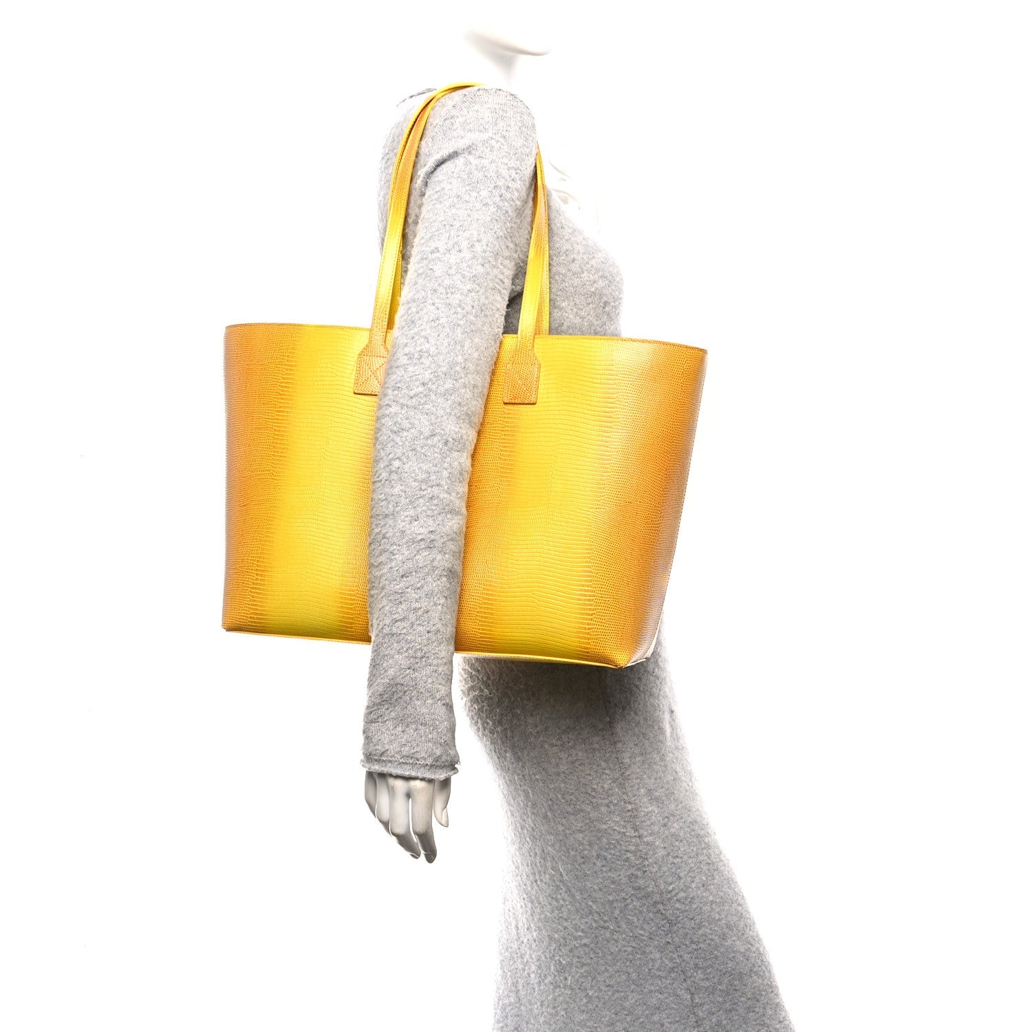 Calfskin Lizard Embossed Medium London Tote Marigold