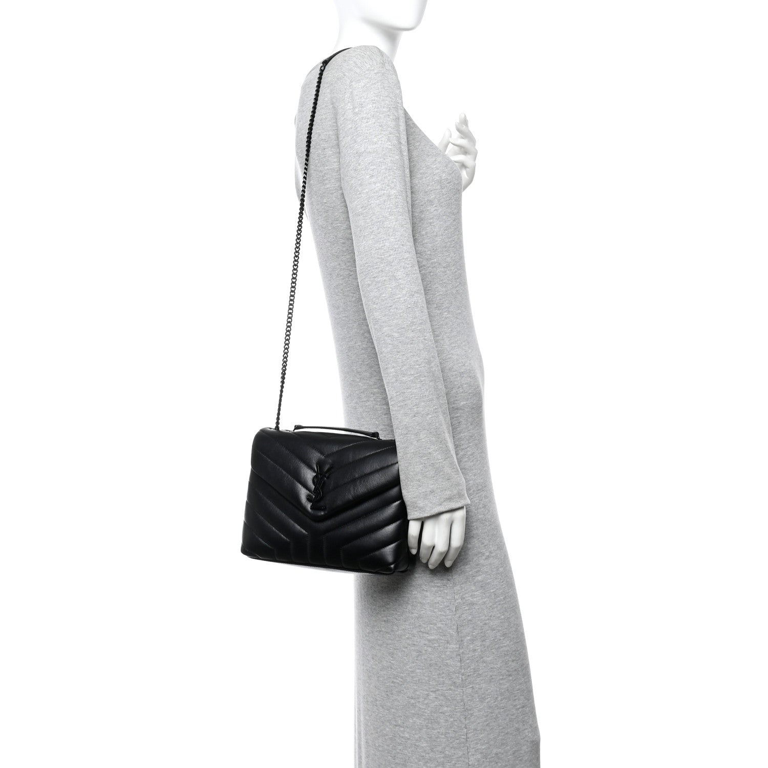 Calfskin Y Quilted Monogram Monochrome Small Loulou Chain Satchel Black