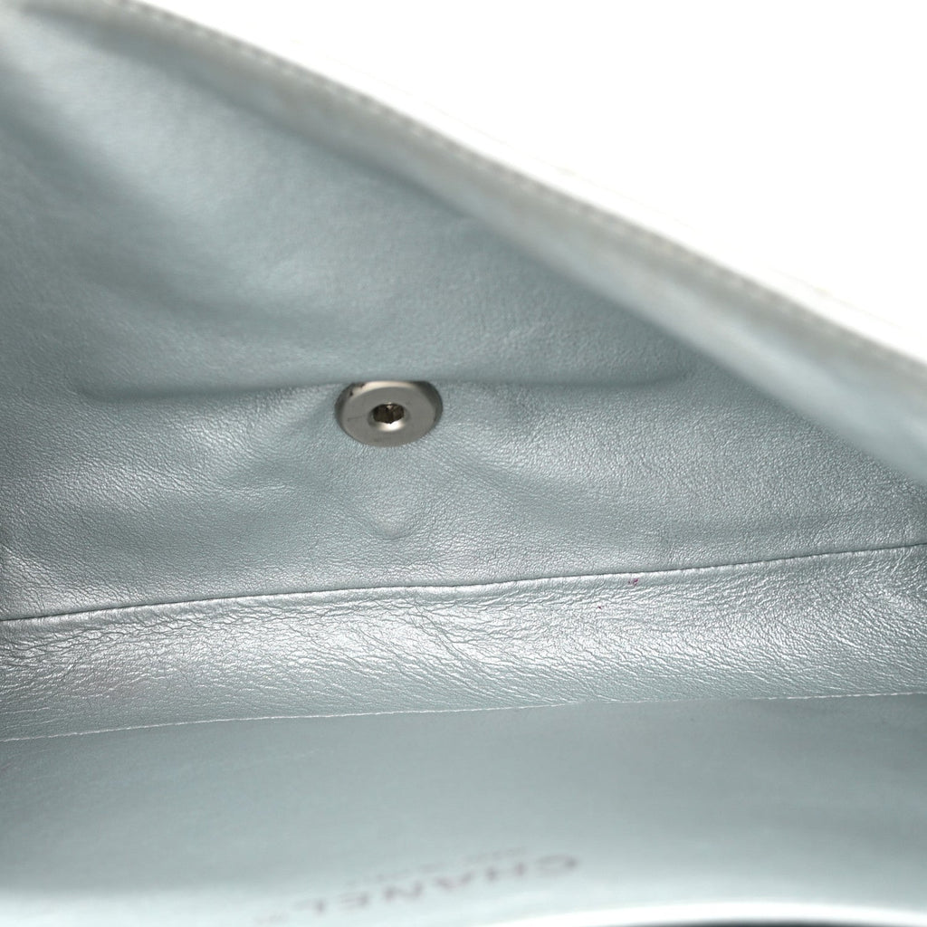 Metallic Lambskin Quilted Clutch With Chain Flap Silver