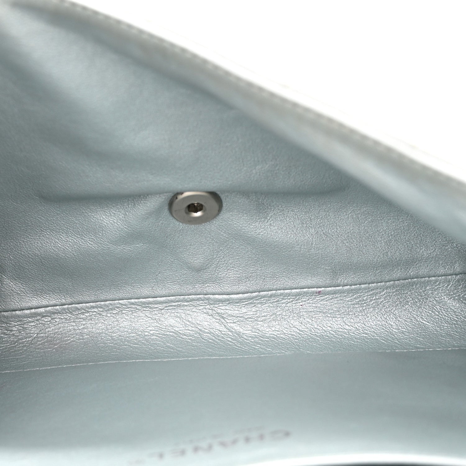 Metallic Lambskin Quilted Clutch With Chain Flap Silver