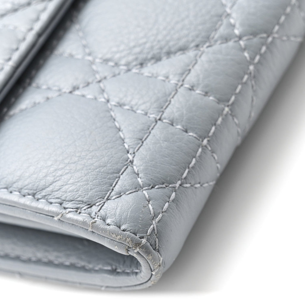 Supple Calfskin Cannage Caro Orchid Long Wallet Cloud Blue