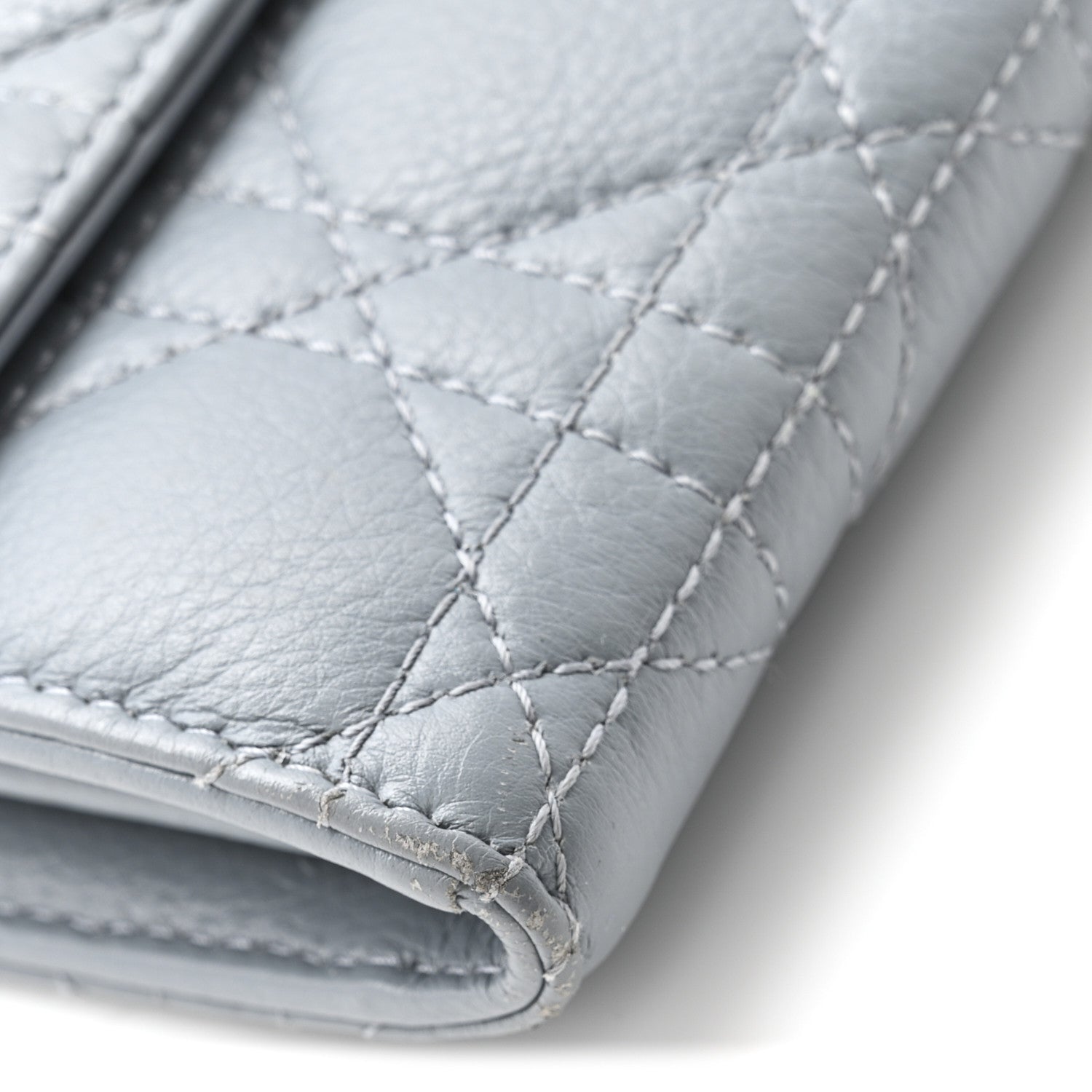 Supple Calfskin Cannage Caro Orchid Long Wallet Cloud Blue