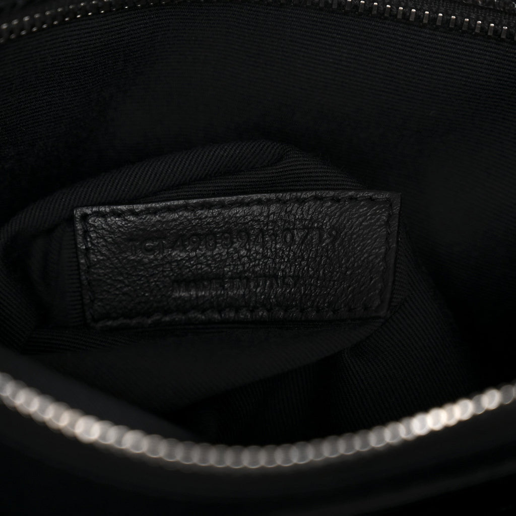 Crinkled Calfskin Matelasse Monogram Medium Niki Chain Satchel Black