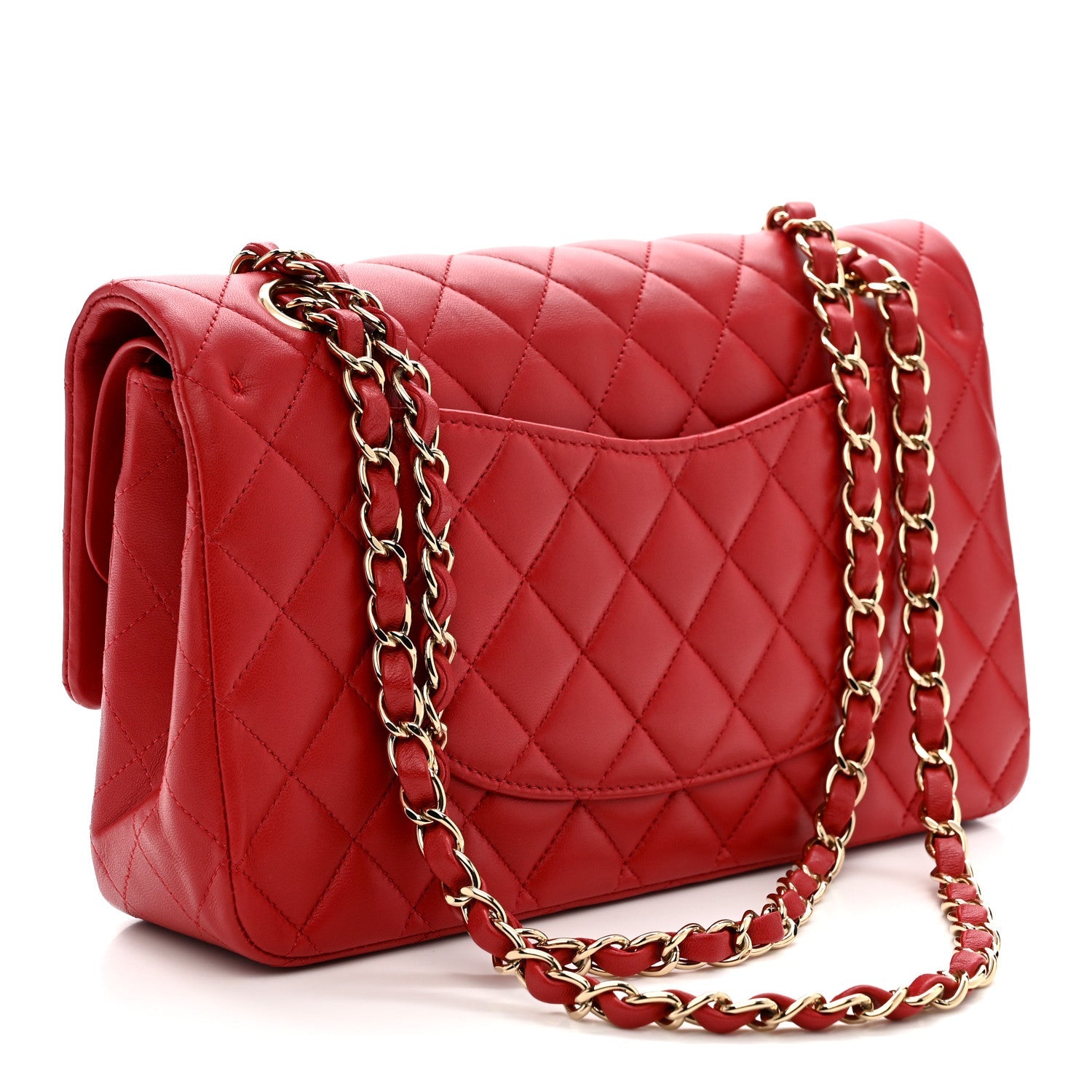 Lambskin Quilted Medium Double Flap Red