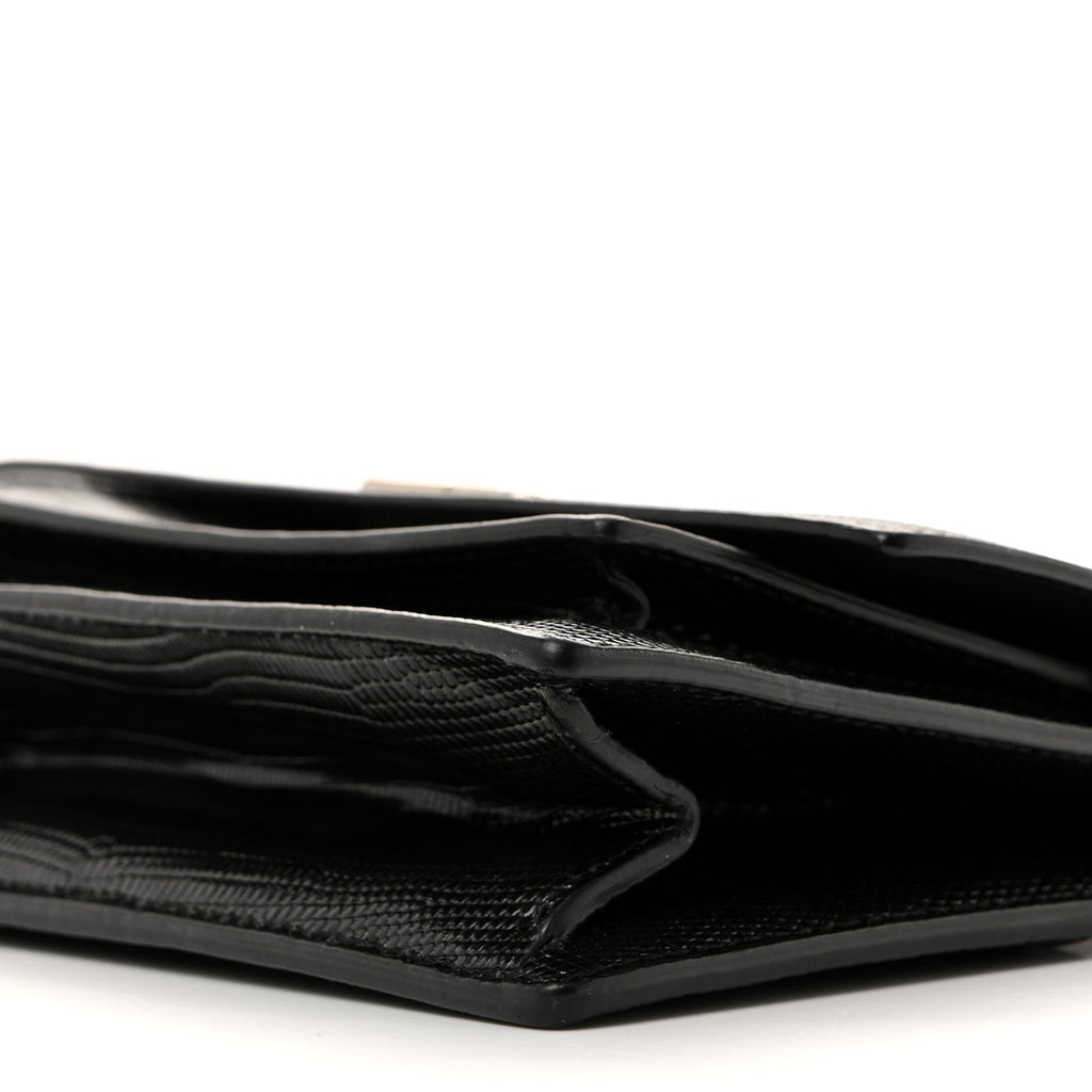 Patent Calfskin Lizard Embossed XS Sharp Top Handle Bag Black